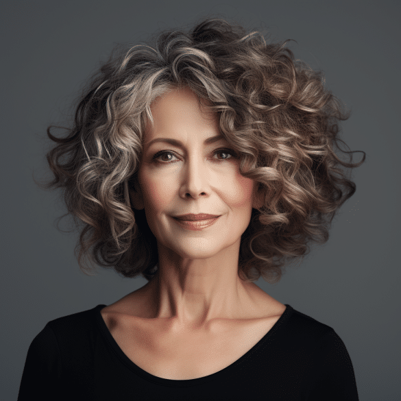 Woman 60 years old with curly hair with Curly A Line