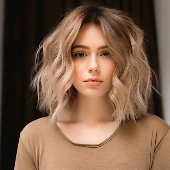 Beige Lob with Tousled Curls