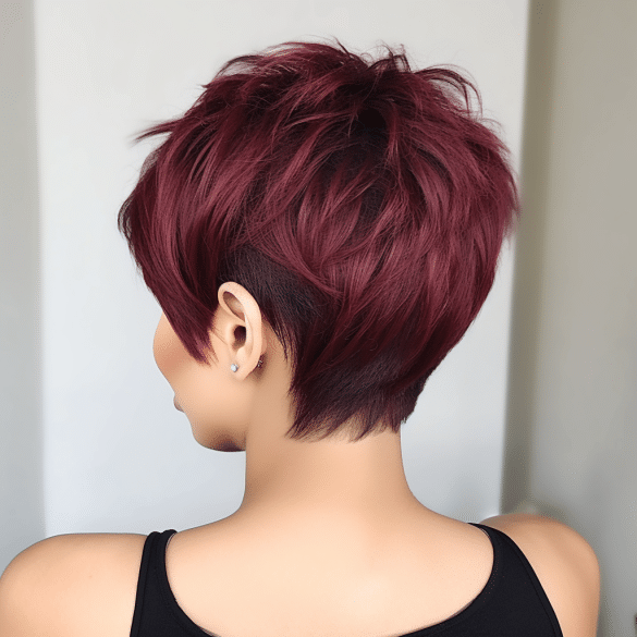 Burgundy Pixie Cut with Dark Root