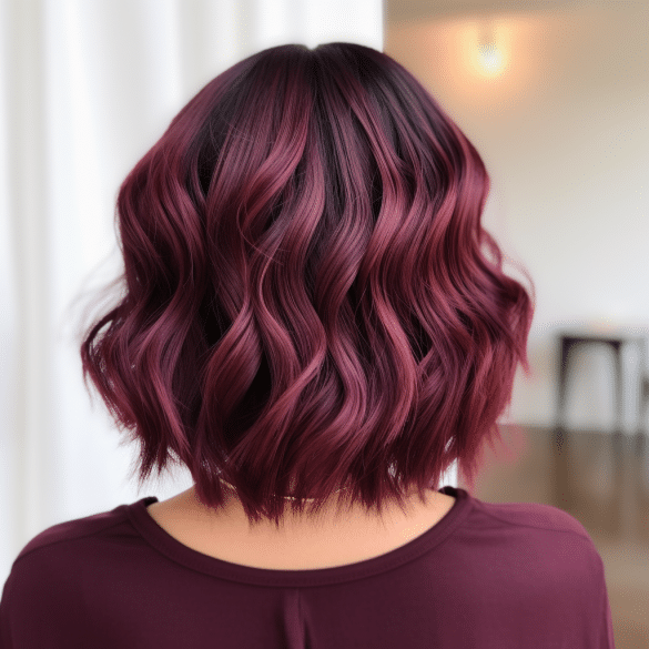 Deep Maroon Waves on Short Hair