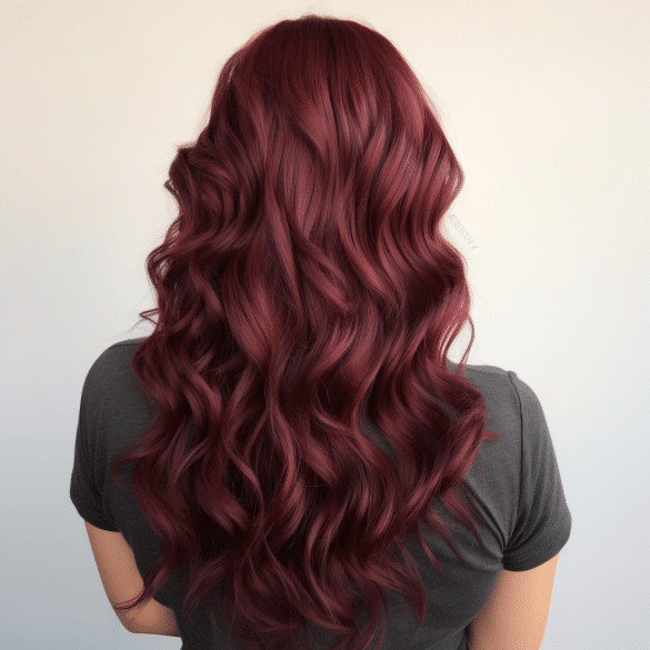 Loose Burgundy Curls with a Middle Part