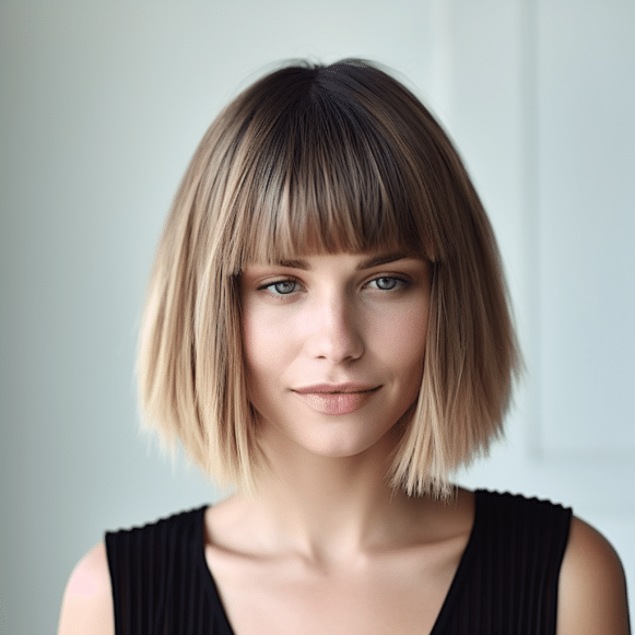A Line Bob with Blunt Curtain Fringe