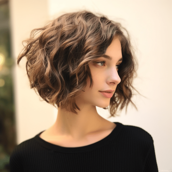 Asymmetrical Curled Bob