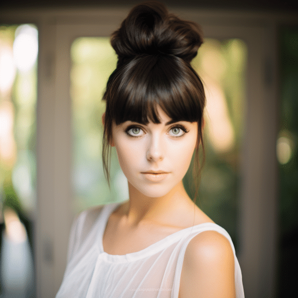 Chic High Bun with Bangs