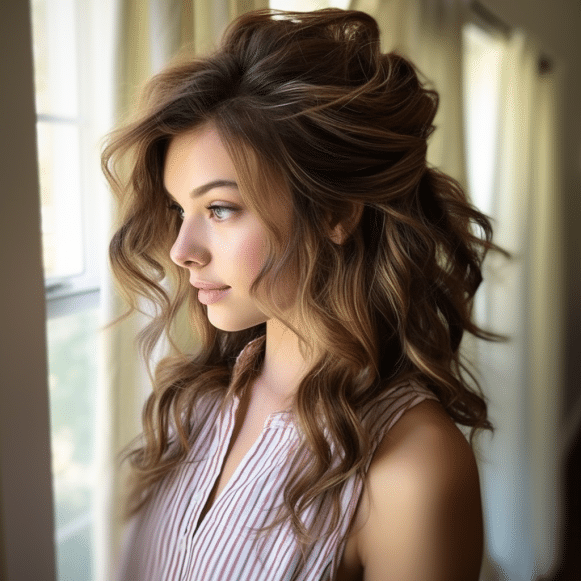 Loose Curls Feathered Half Updo