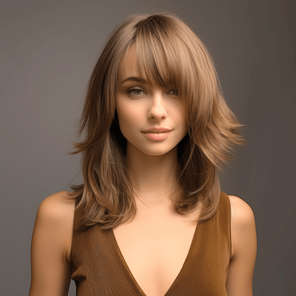 Straight Honey Hued Layers with Side Bangs