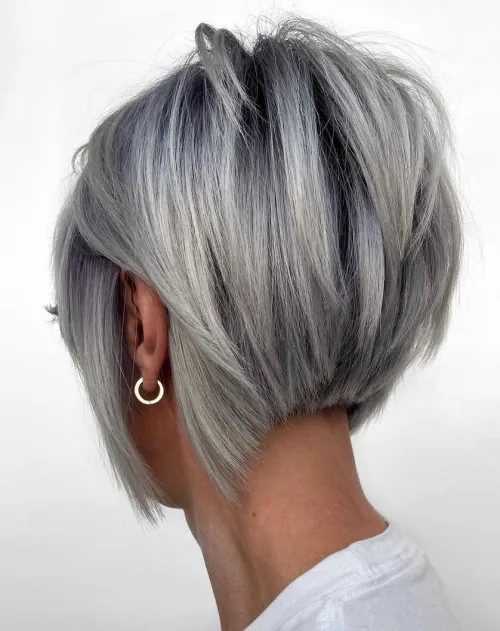 20 stacked silver bob with shadow roots