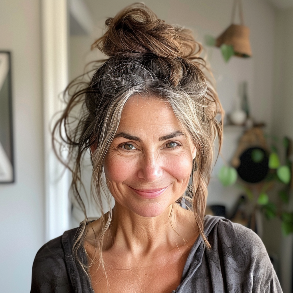 24 Messy Braided Bun with Loose Strands