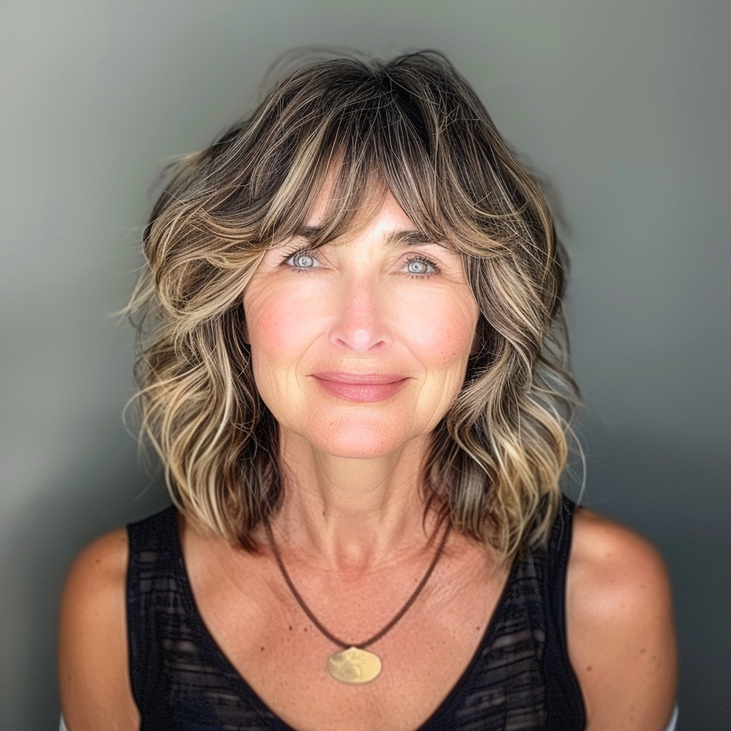 41 Wavy Hair with Layered Bangs