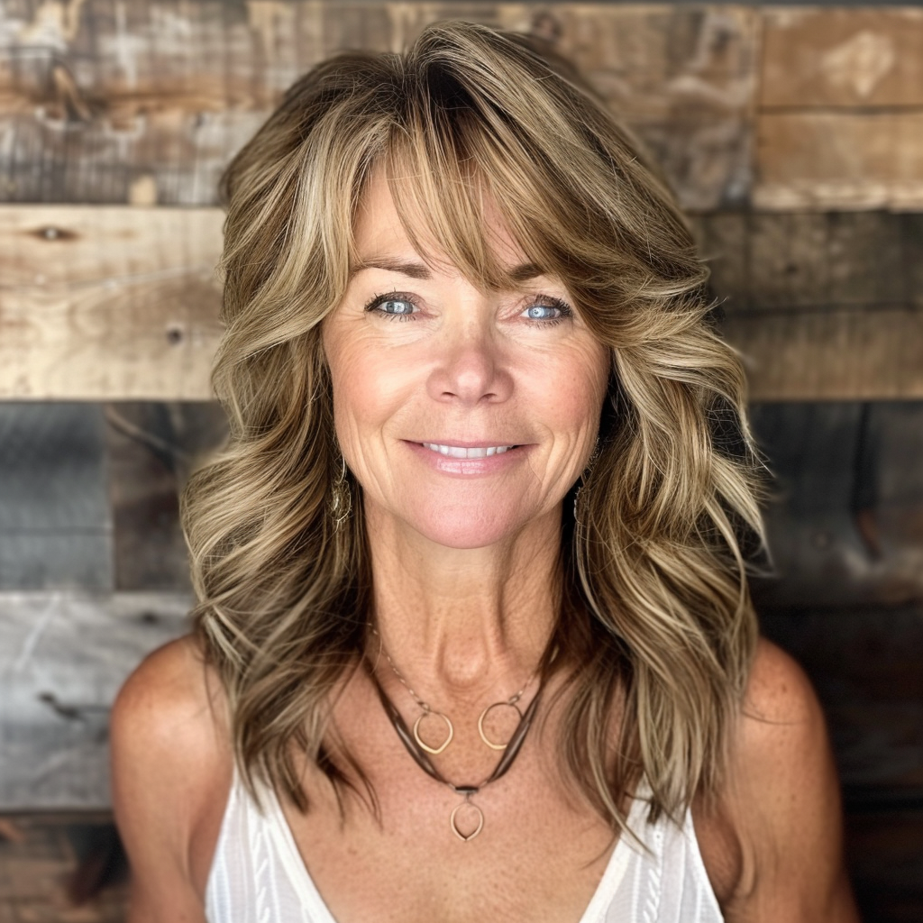50 Flowy Layers with Side Swept Fringe