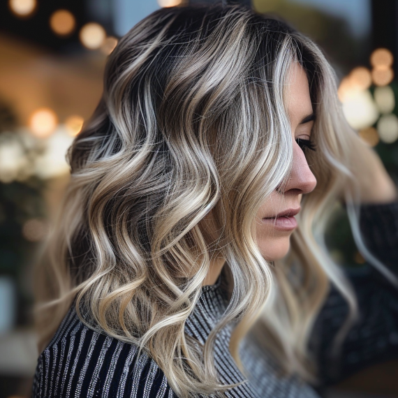 Balayage Blonde with Soft Black Lowlights