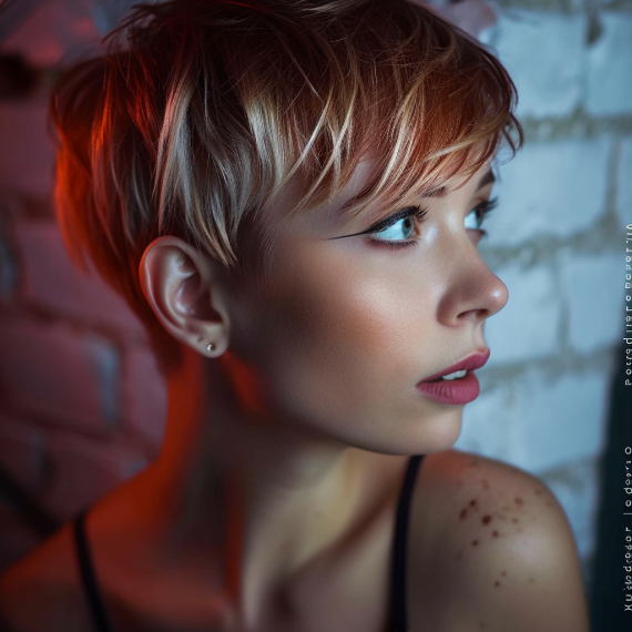 Blonde Pixie with Deep Red Lowlights