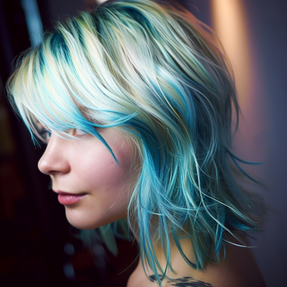 Blonde Shag with Electric Blue Lowlights