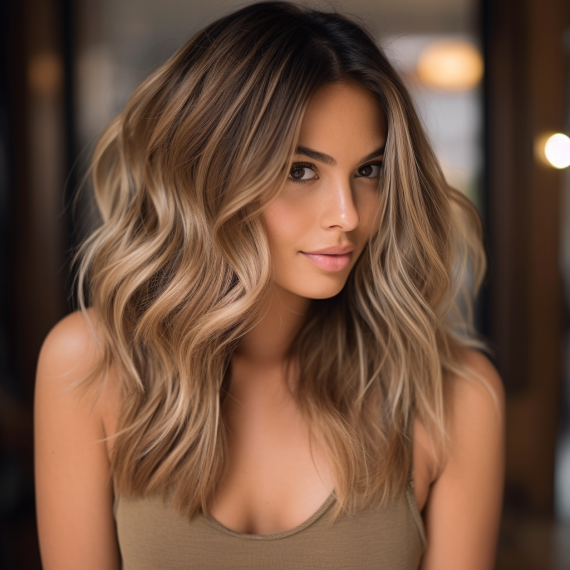 Caramel Balayage with Ash Blonde Tips