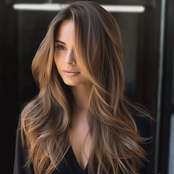 Caramel Cascade on Layered Long Hair