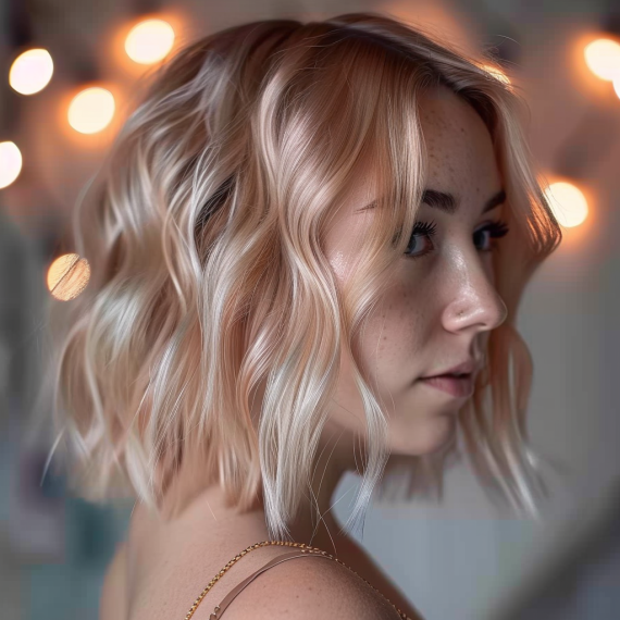 Champagne Blonde with Peach Lowlights
