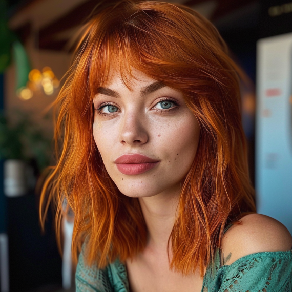 Copper Orange with Side Swept Bangs