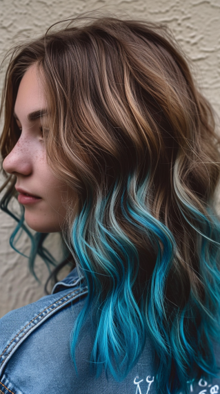 Dirty Blonde with Ocean Blue Highlights