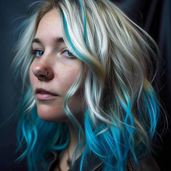 Edgy Blonde with Bright Blue Lowlights