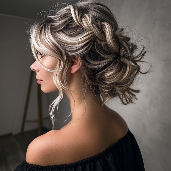 Elegant Blonde Upstyle with Black Lowlights