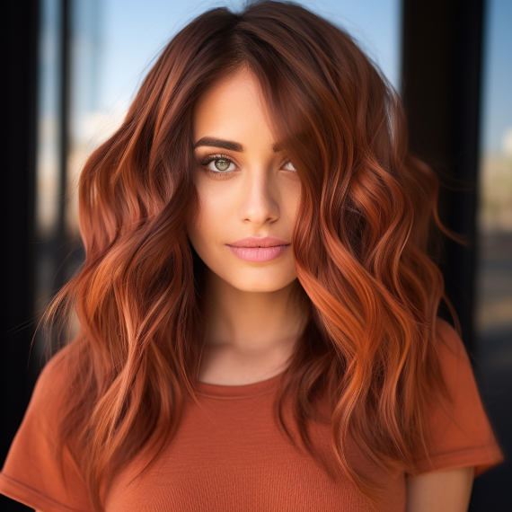 Fiery Caramel Accents on Reddish Brown Hair