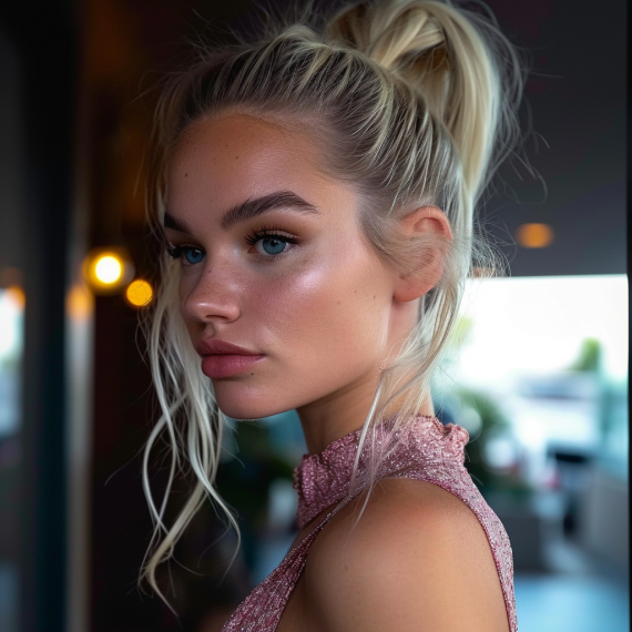 High Ponytail Blonde with Indigo Lowlights