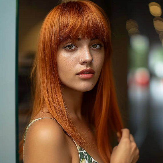 Honeyed Orange with Thick Bangs