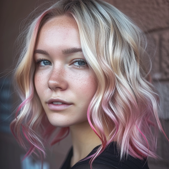 Layered Blonde with Soft Pink Lowlights