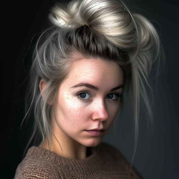 Loose Blonde Bun with Dark Gray Lowlights