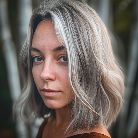 Medium Length Blonde with Gray Lowlights