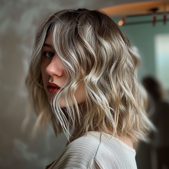 Messy Blonde Bob with Dark Lowlights