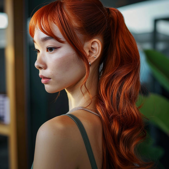 Persimmon Orange with Sleek Ponytail