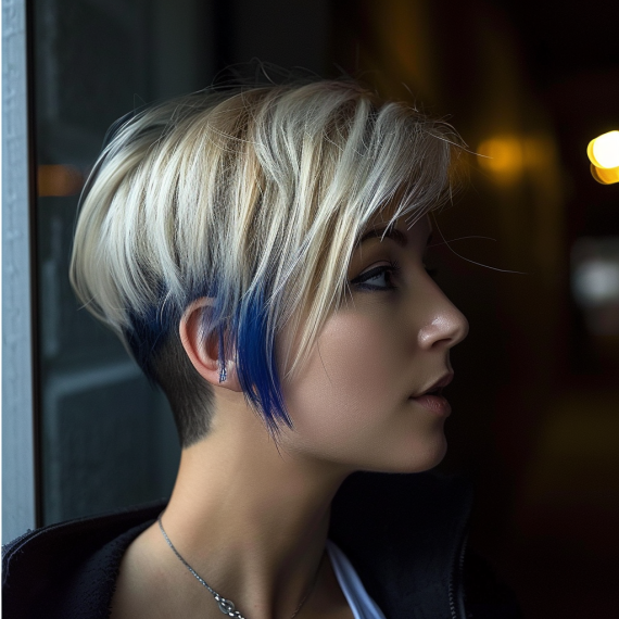 Pixie Cut Blonde with Midnight Blue Lowlights