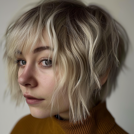 Short Blonde with Olive Lowlights