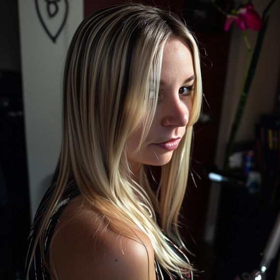 Straight Blonde with Jet Black Lowlights
