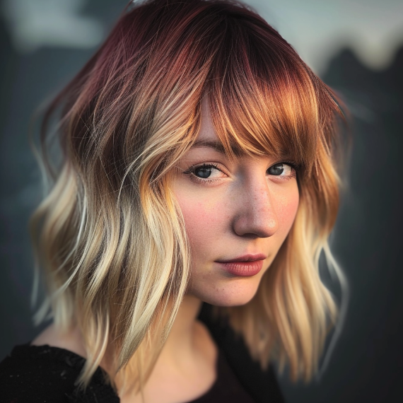 Textured Blonde with Ruby Red Lowlights