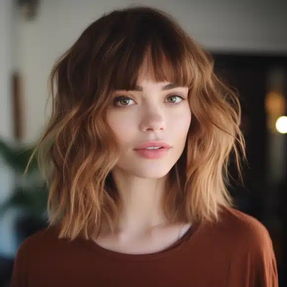 Wavy Lob with Disconnected Wispy Bangs