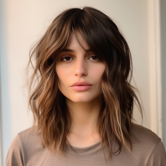 Wavy Mid Length Cut with Curtain Bangs