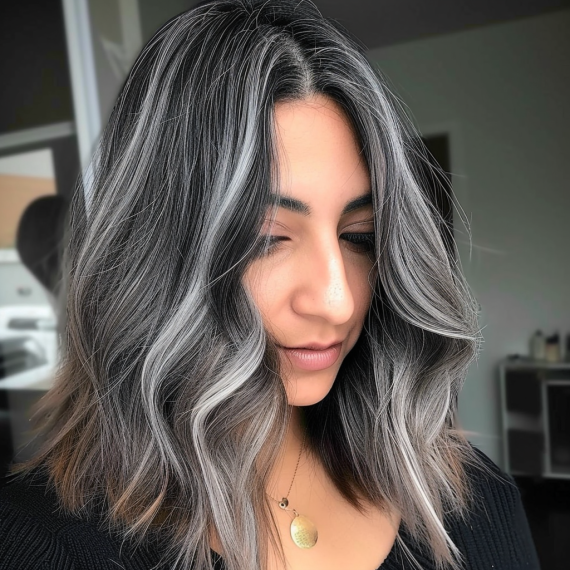 Ash Grey Streaks in Dark Hair