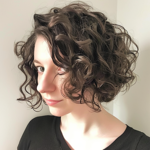 Asymmetrical Perm Bob with Soft Curls