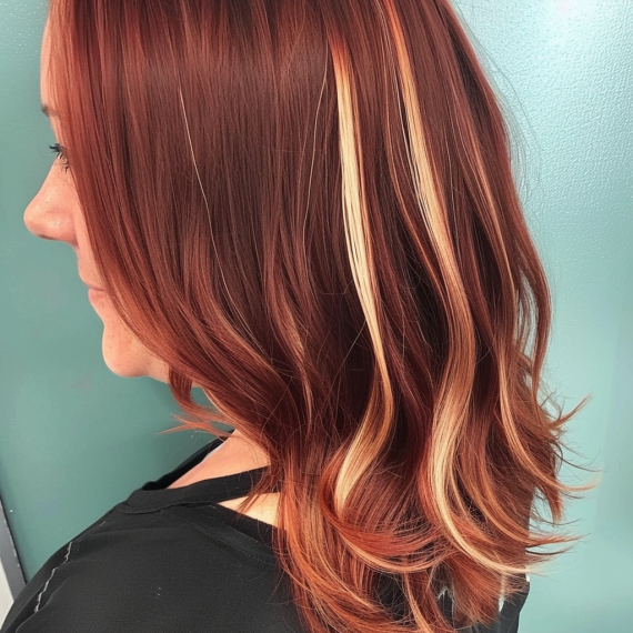 Auburn Peekaboo Streaks in Chestnut Hair 1