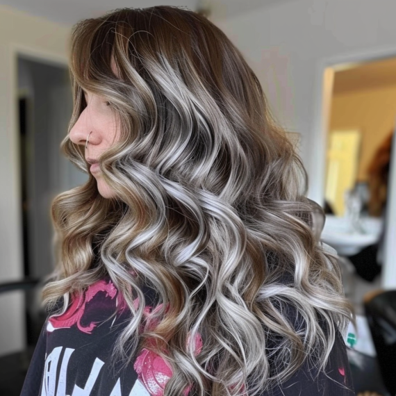 Cascading Silver and Chocolate Brown Waves