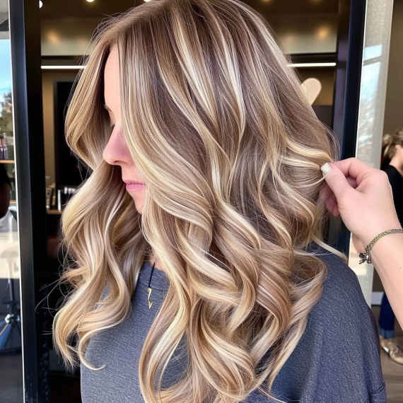 Champagne Highlights in Honey Blonde Hair