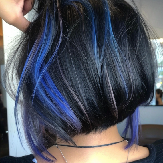 Indigo Peekaboo Highlights in Black Hair