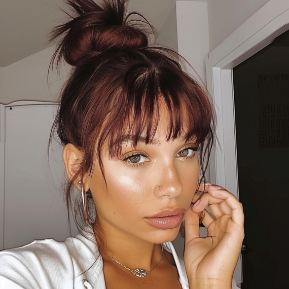 Messy Bun with Bangs