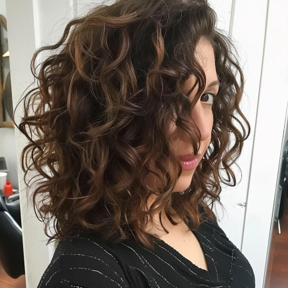 Mid Length Perm with Accented Curls