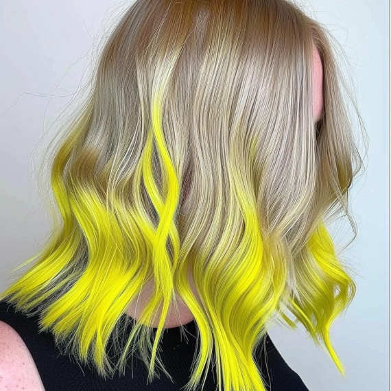 Neon Yellow Highlights in Light Blonde