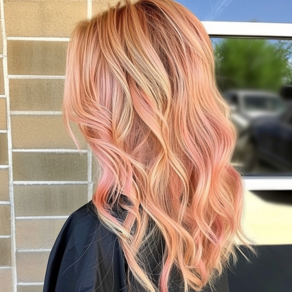Peach Highlights in Blonde Hair