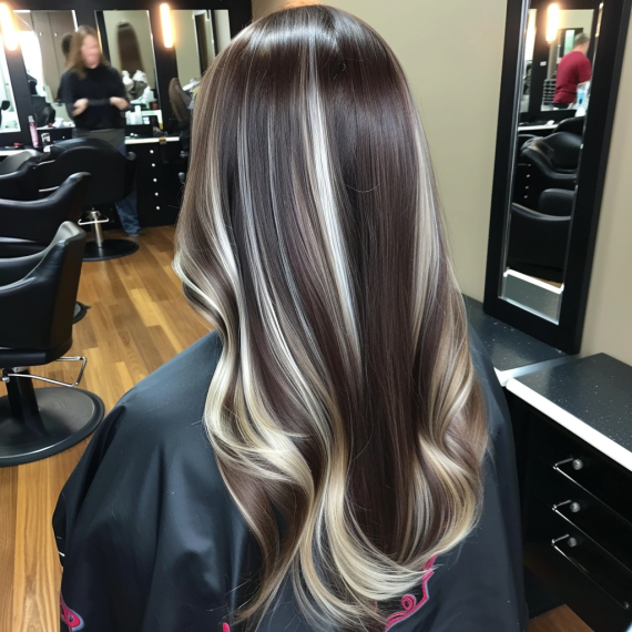 Platinum Peekaboo Highlights in Brown Hair