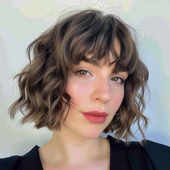 Short Wavy Hair with Feathered Bangs